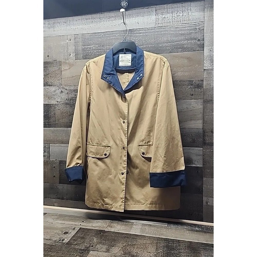 London Fog Ladies Tan/Navy Lightweight Jacket w/Snaps Rain Spring Vintage